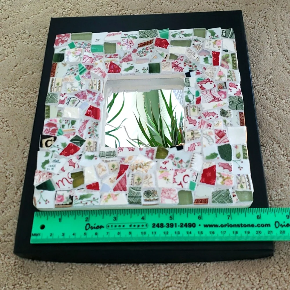 Hand Crafted Mosaic Tile Wall Mirror - Multicolor, Greens,reds, And Whites